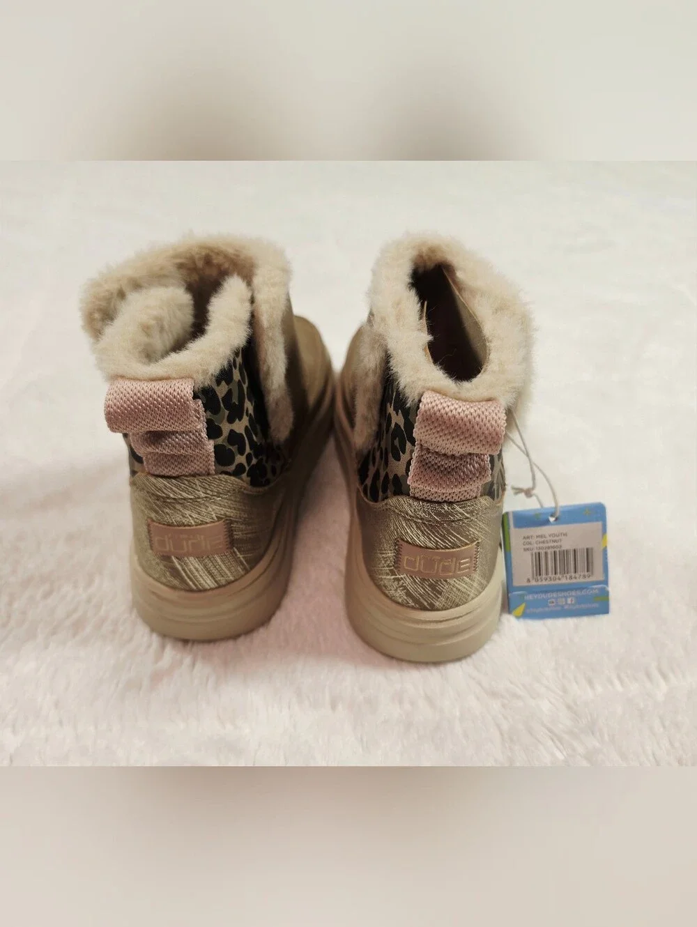 Hey Dude Kids Tan Faux-Suede Fur-Trim Slip-On Boots